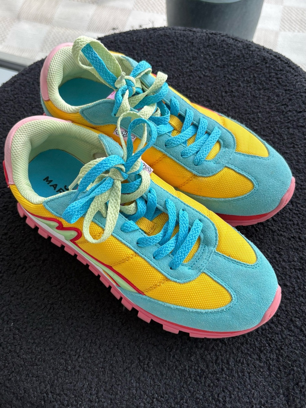 Marc Jacobs Yellow, Teal & Pink Retro Runner Sneakers - Picture 2 of 5
